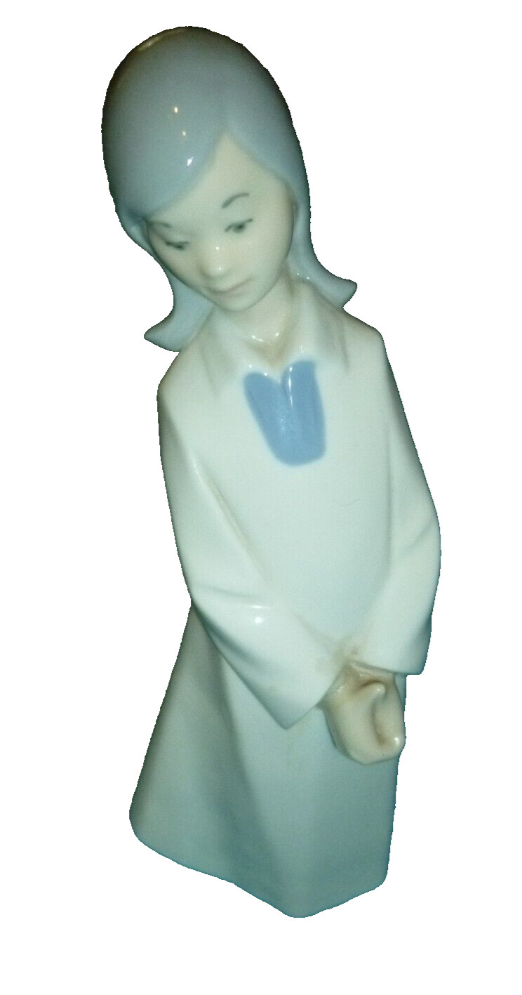 Vtg Rex Valencia Hummelwerk Spain Porcelain Girl Figurine Blue White Glossy 8.5\
