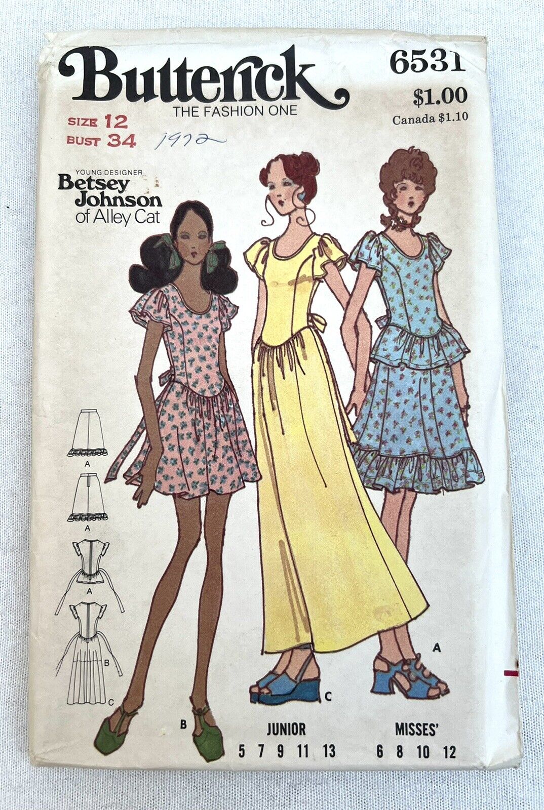 Vtg OOP Butterick Sewing Pattern 6531 Betsey Johnson Dress Sz 12 Factory Folds
