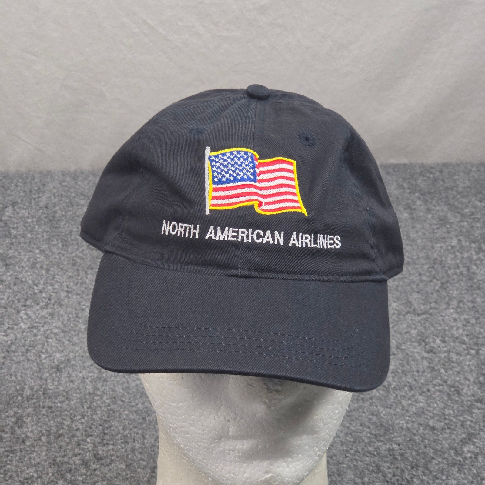 North American Airlines Hat Charcoal USA Flag Defunct Aviation Collector Cap