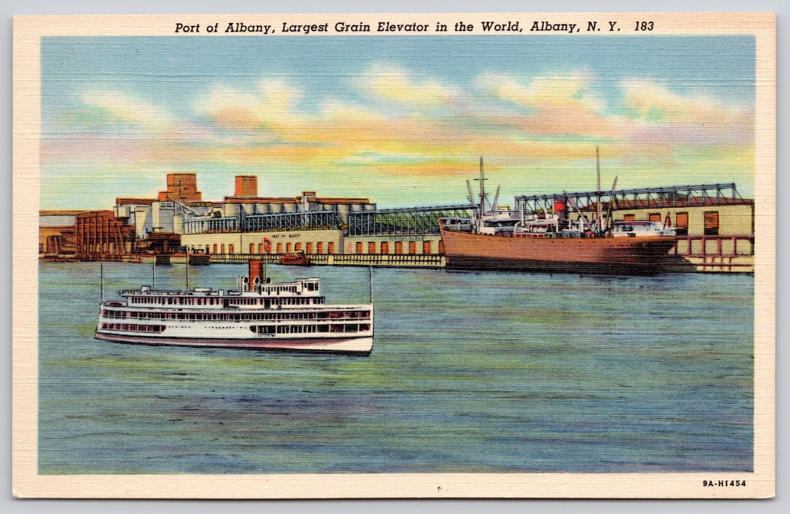 Albany New York NY Port of Albany Grain Elevator Postcard 1939