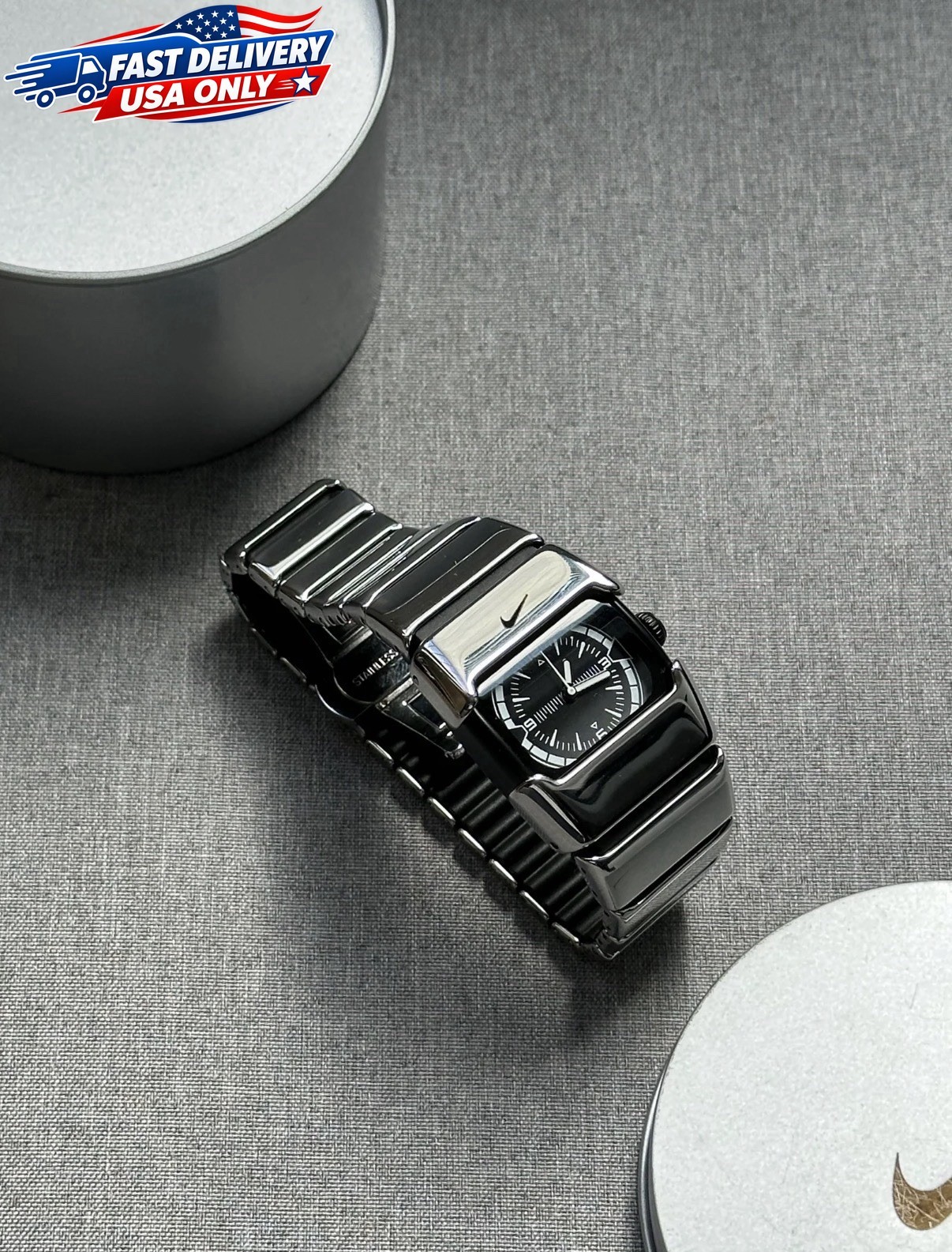 Nike D-Line Shiny Silver Analogue Watch with White Dial