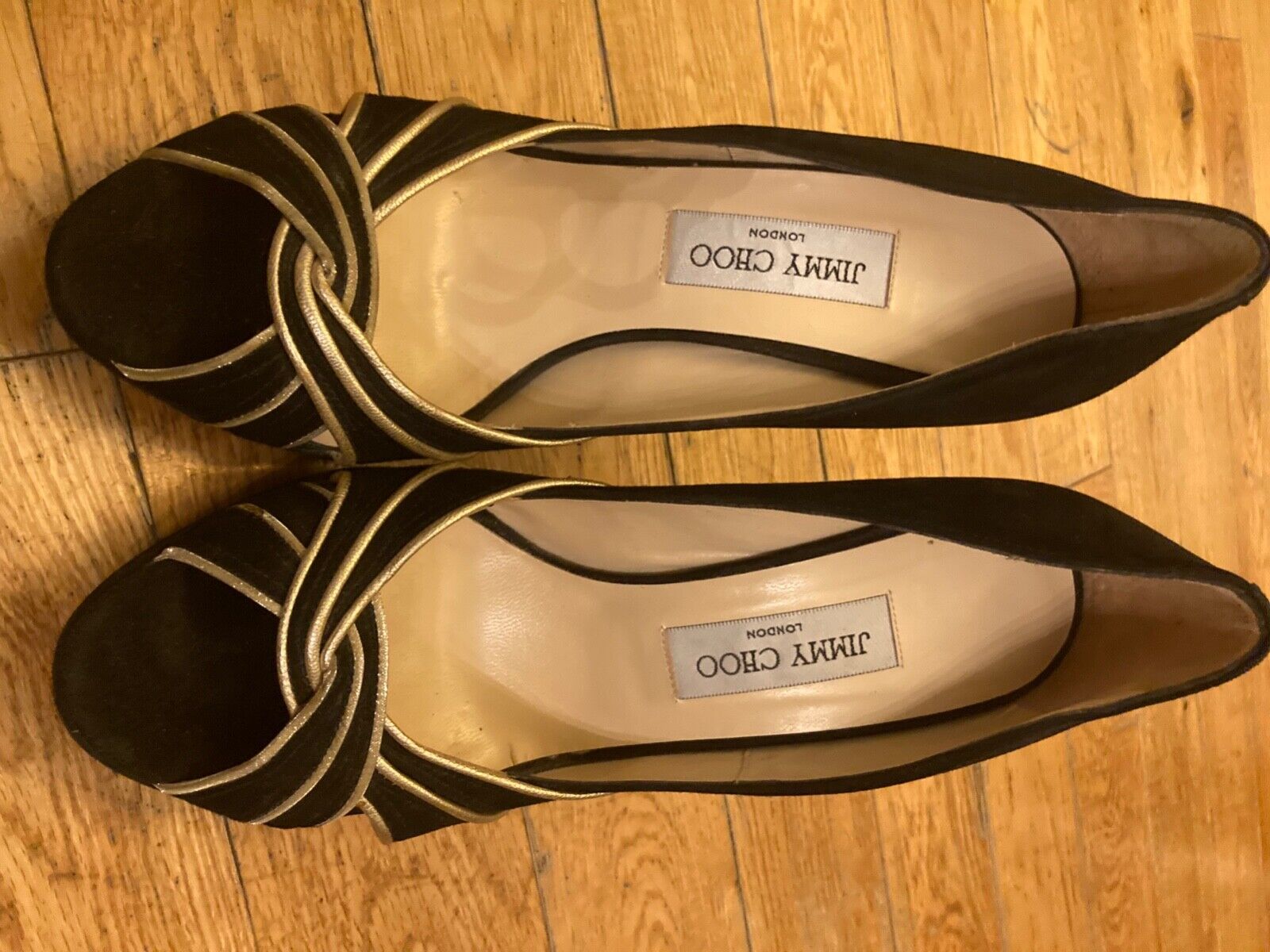 Jimmy Choo black and gold suede shoes 39 1/2 