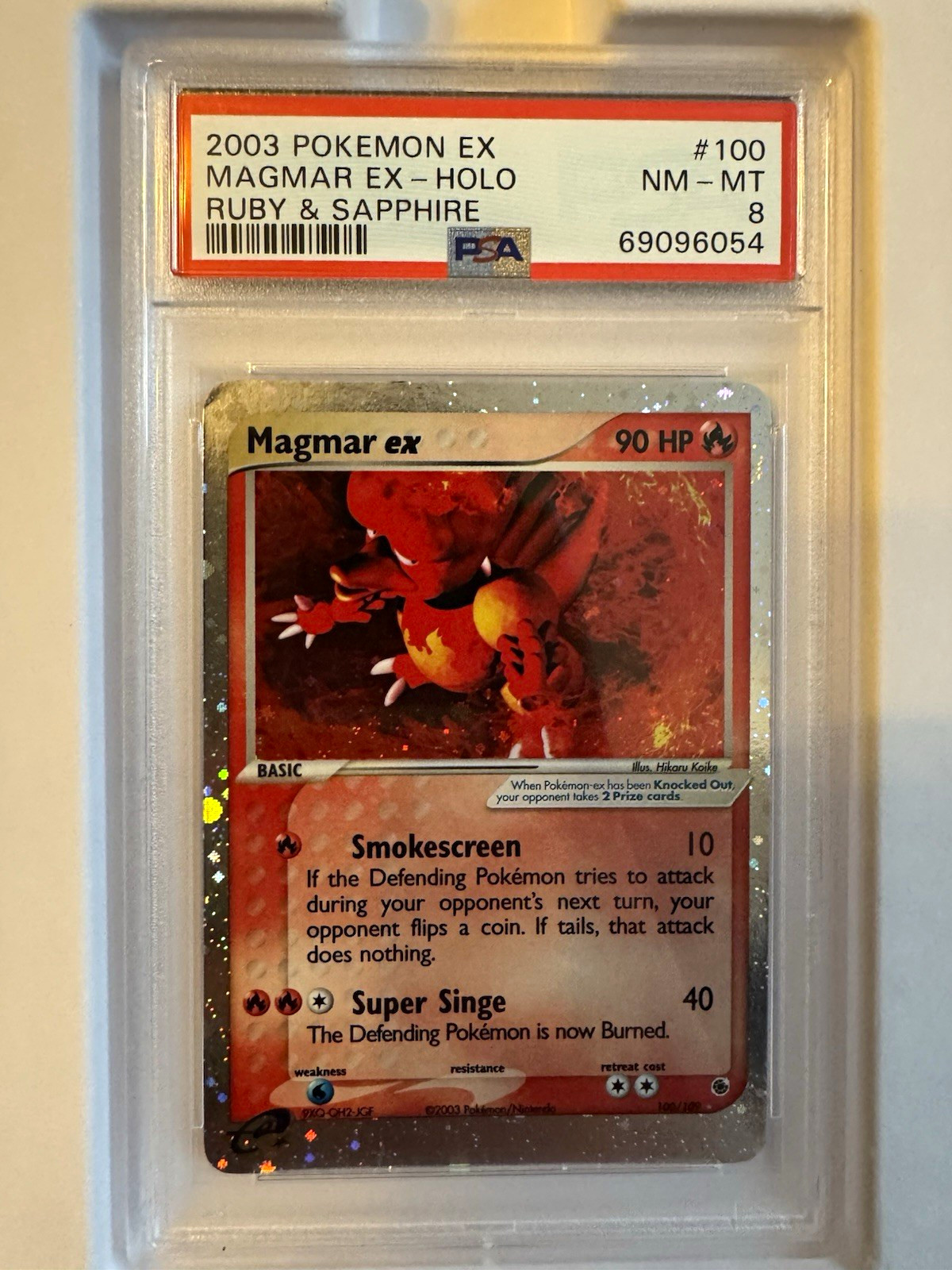 Pokemon TCG Magmar ex 100/109 EX Ruby & Sapphire PSA 8 Holo Eng 2003 