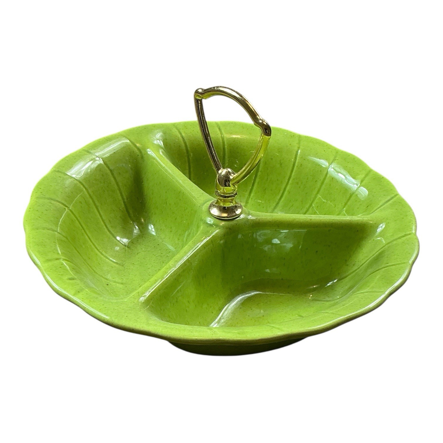 Vintage Lane & Co Green Ceramic Van Nuys MCM Relish Dish USA made