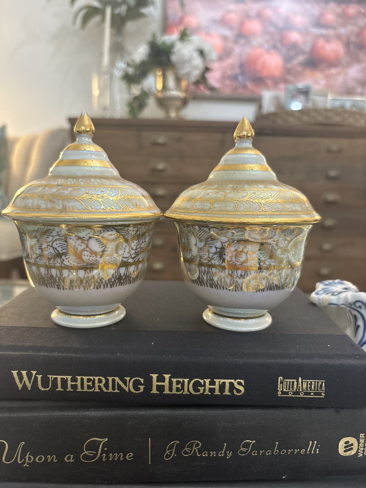Thai Benjarong Porcelain 2 Small Jars Pattaya Handpainted Gold