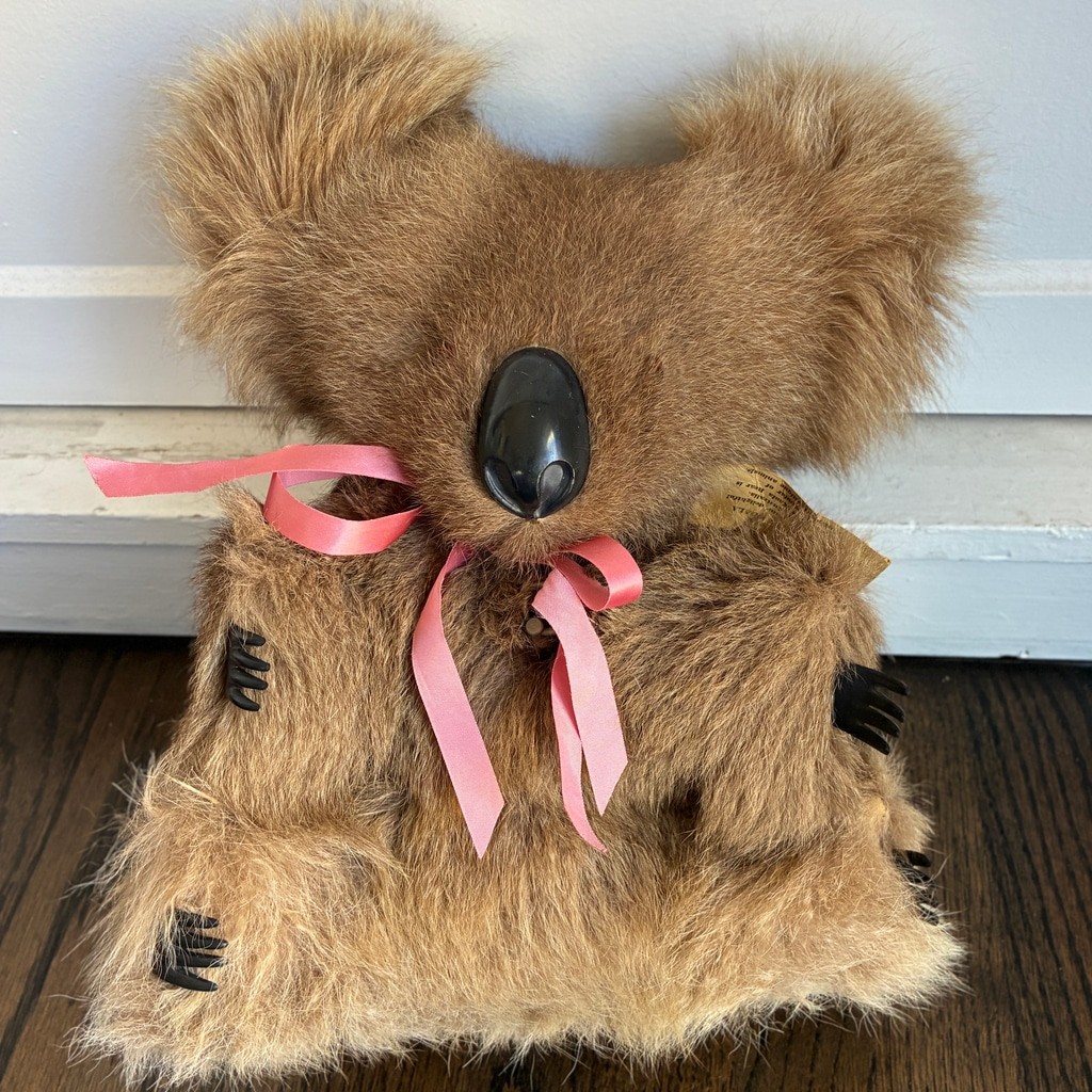 Vintage Genuine Fur Musical Koala Bear Toy Plays Waltzing Matilda Mid Century