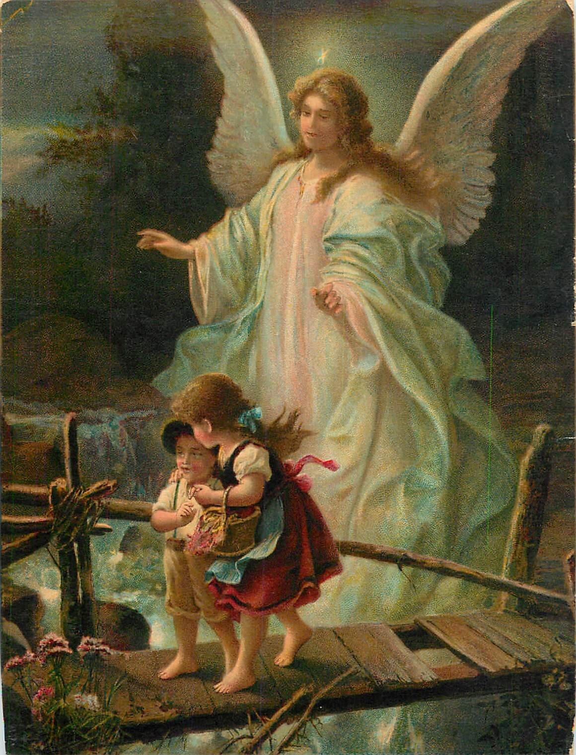 BB002 Religious antique chromo devotion children guardian angel