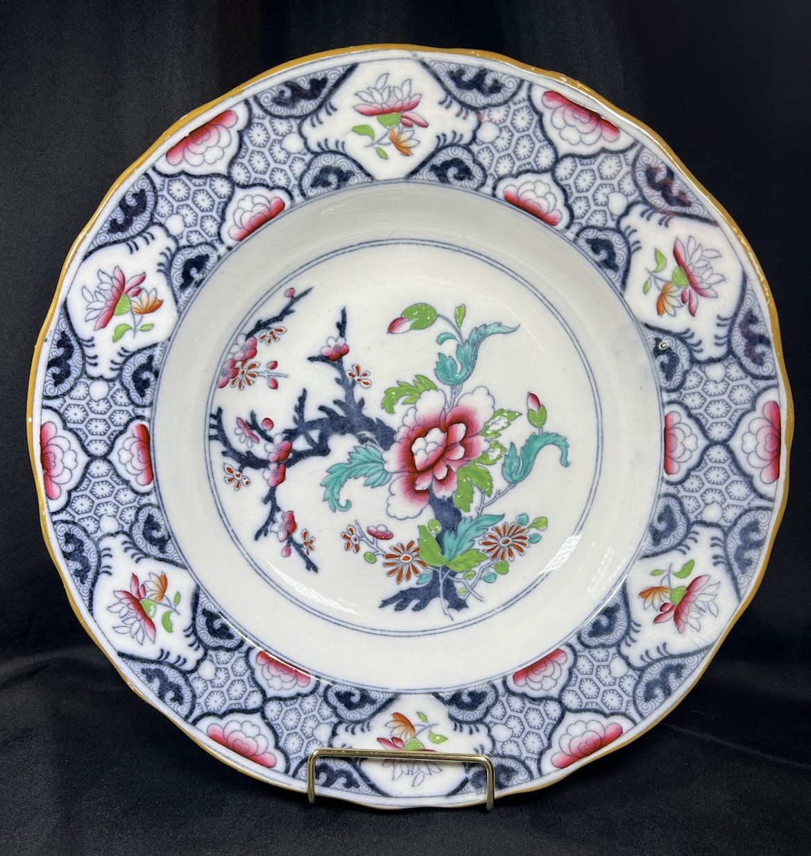 Rare ATQ 1850s Hindostan By Pinder Bourne & Hope Pottery Rimmed Soup Bowl