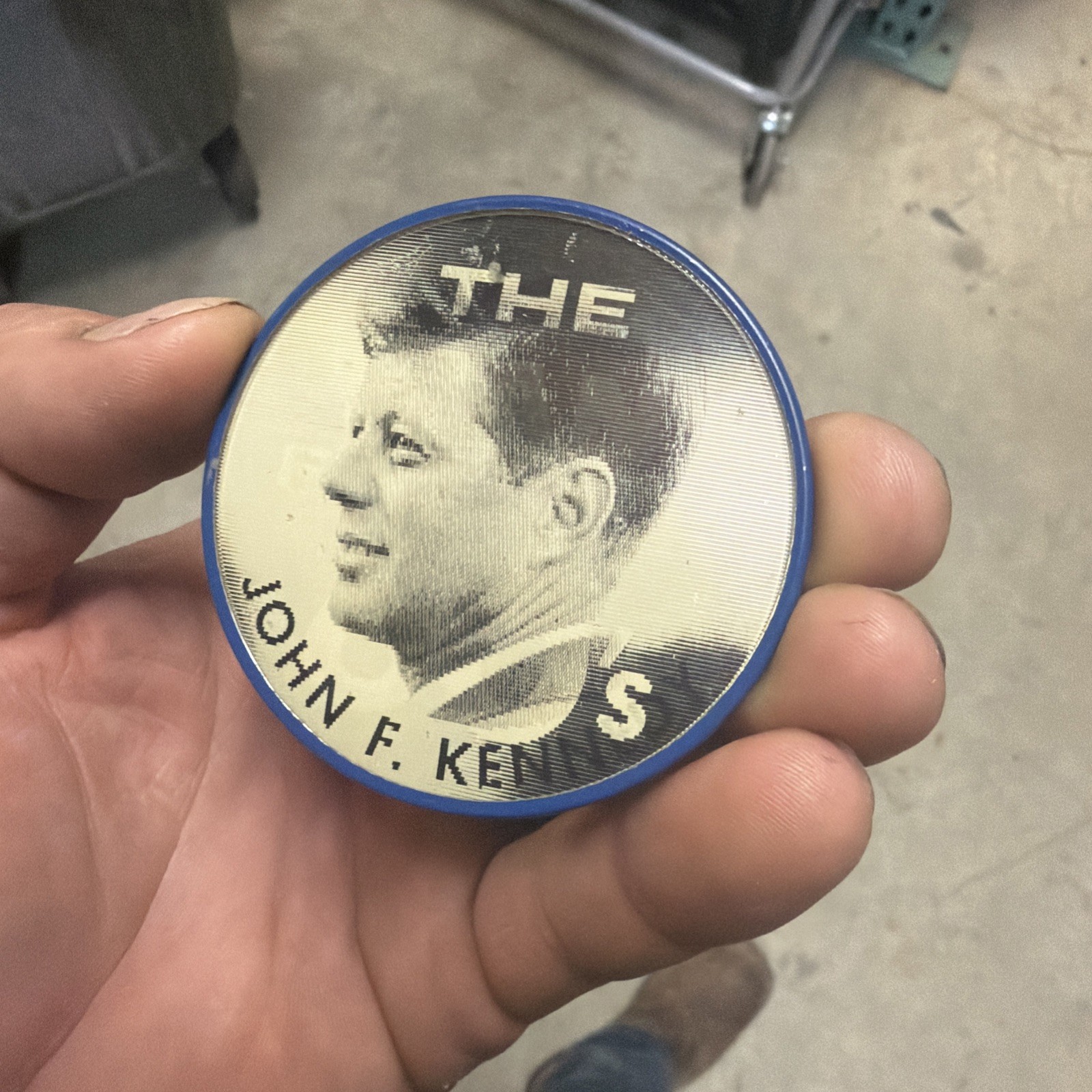 Vintage 1960 JFK Lenticular Flip Button “Man for the 60’s” Kennedy Pin 