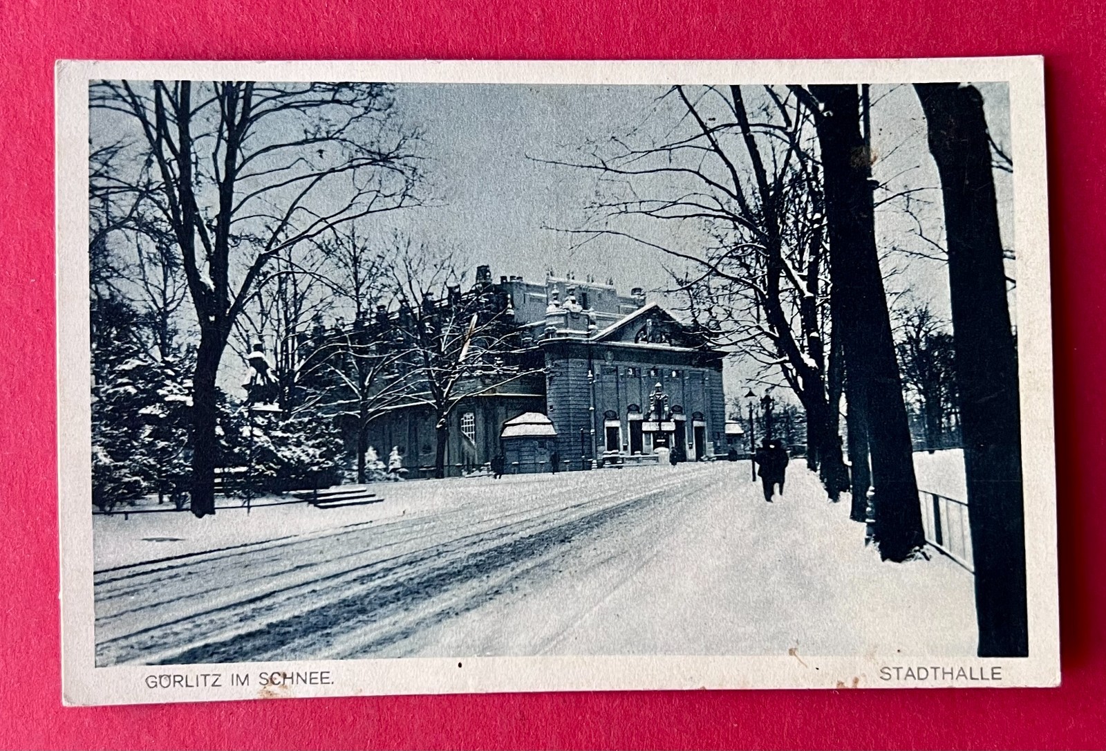 Postcard Görlitz in the snow around 1910 street party at the Stadthalle Winter (178006