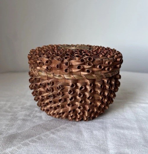 Vintage Northeast Handmade Native American Style Porcupine Curl Lidded Basket
