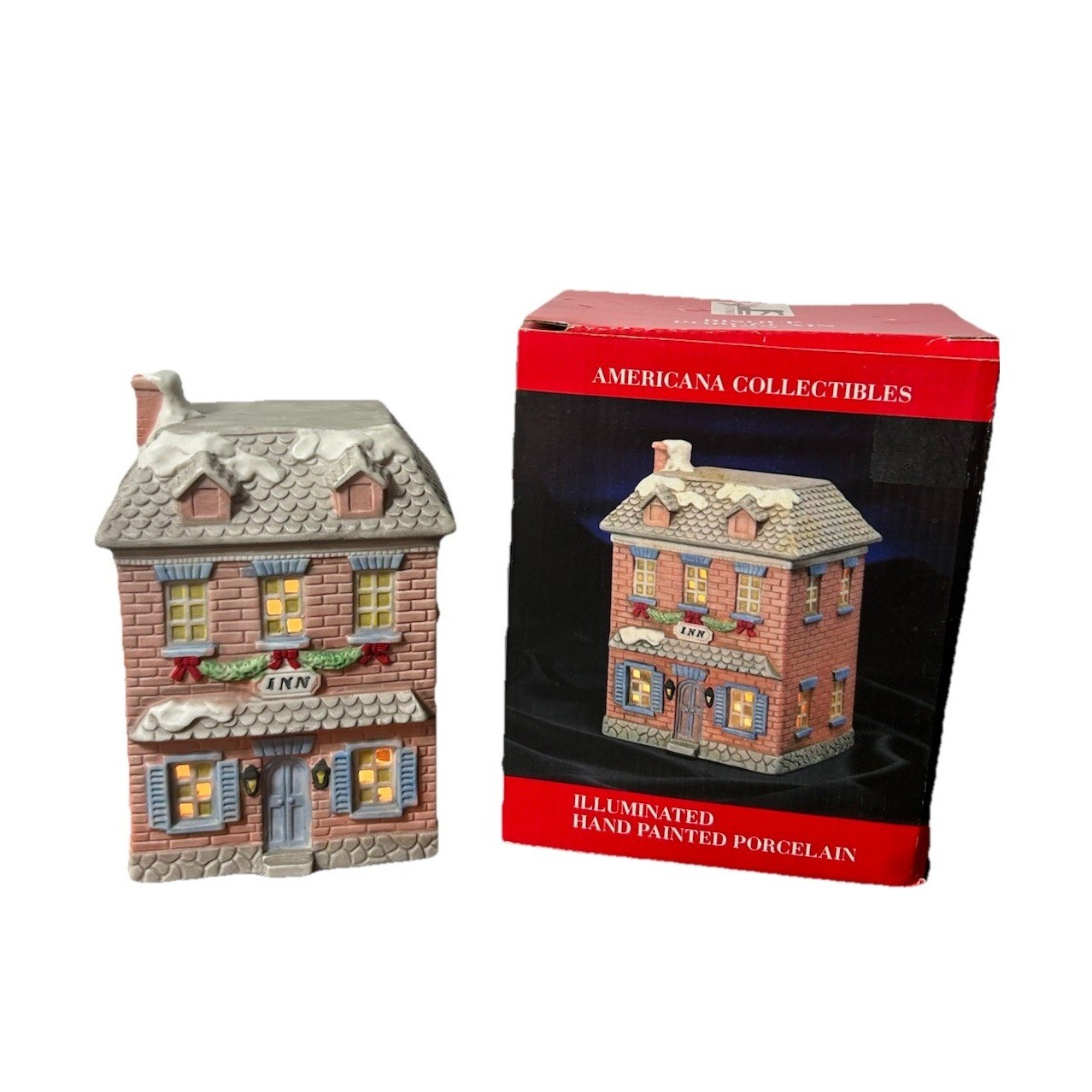 Vintage 1990 Americana Collectibles Illuminated Porcelain Inn Village House Box