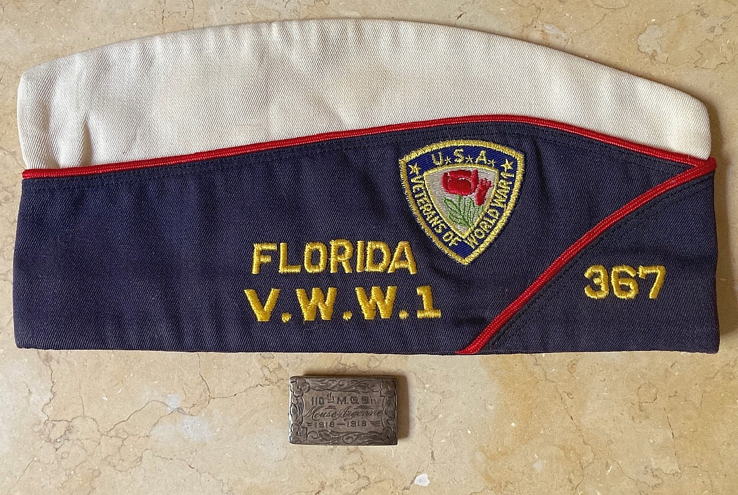 WW1  110th Machine Gun Bn Meuse-Argonne Grouping 29th Div Adjutant Hat & Buckle