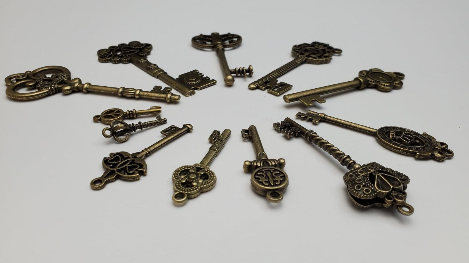 Vintage Skeleton Keys Charm Set 12 Different Styles Antique Bronze