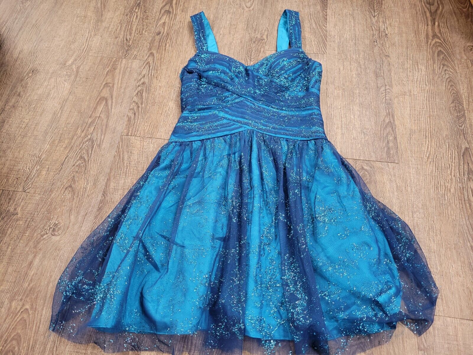MXI Teen Size 3 Blue Glitter Short Mini Holiday Ball Christmas Dance Party Dress