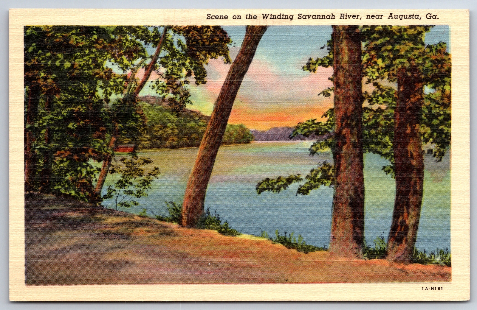 Sunrise Scene On Winding Savannah River~Augusta Georgia~1931 Linen Postcard Sunrise Scene On Winding Savannah River~Augusta Georgia~1931 Linen Postcard