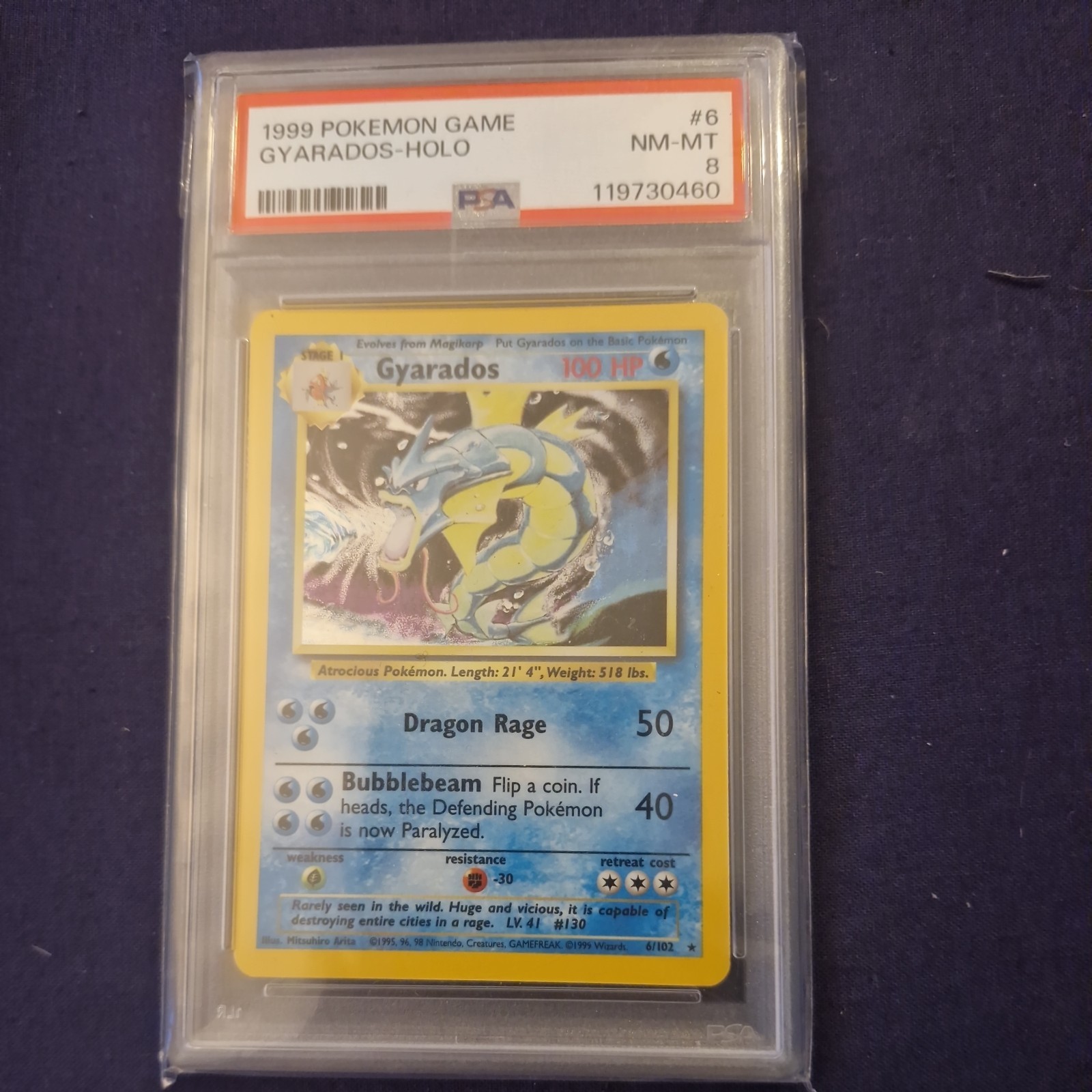 1999 POKEMON BASE SET UNLIMITED #6 GYARADOS-HOLO PSA 8
