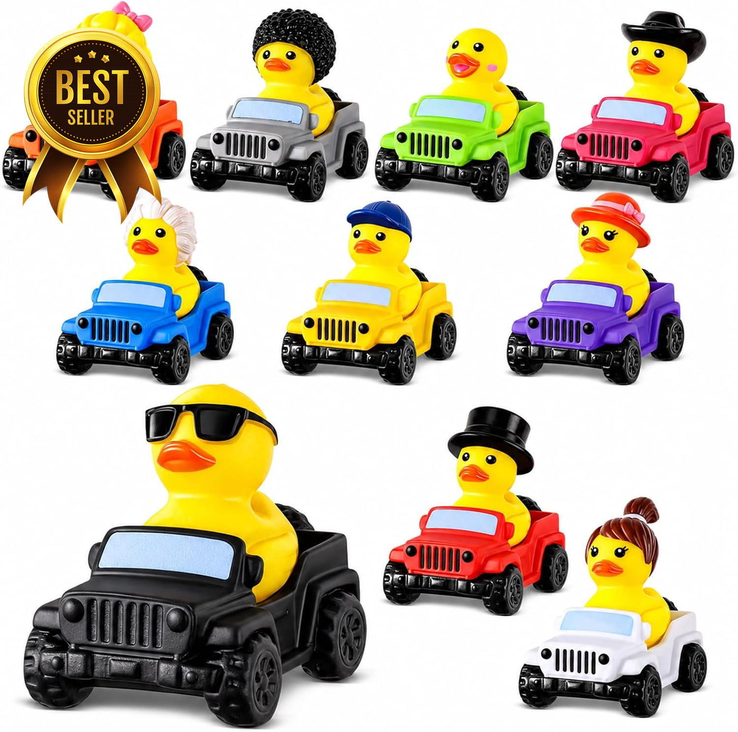 40 Pcs Rubber Ducks for Jeeps, 20 Ducks with 20 Colorful Ducking Vehicles