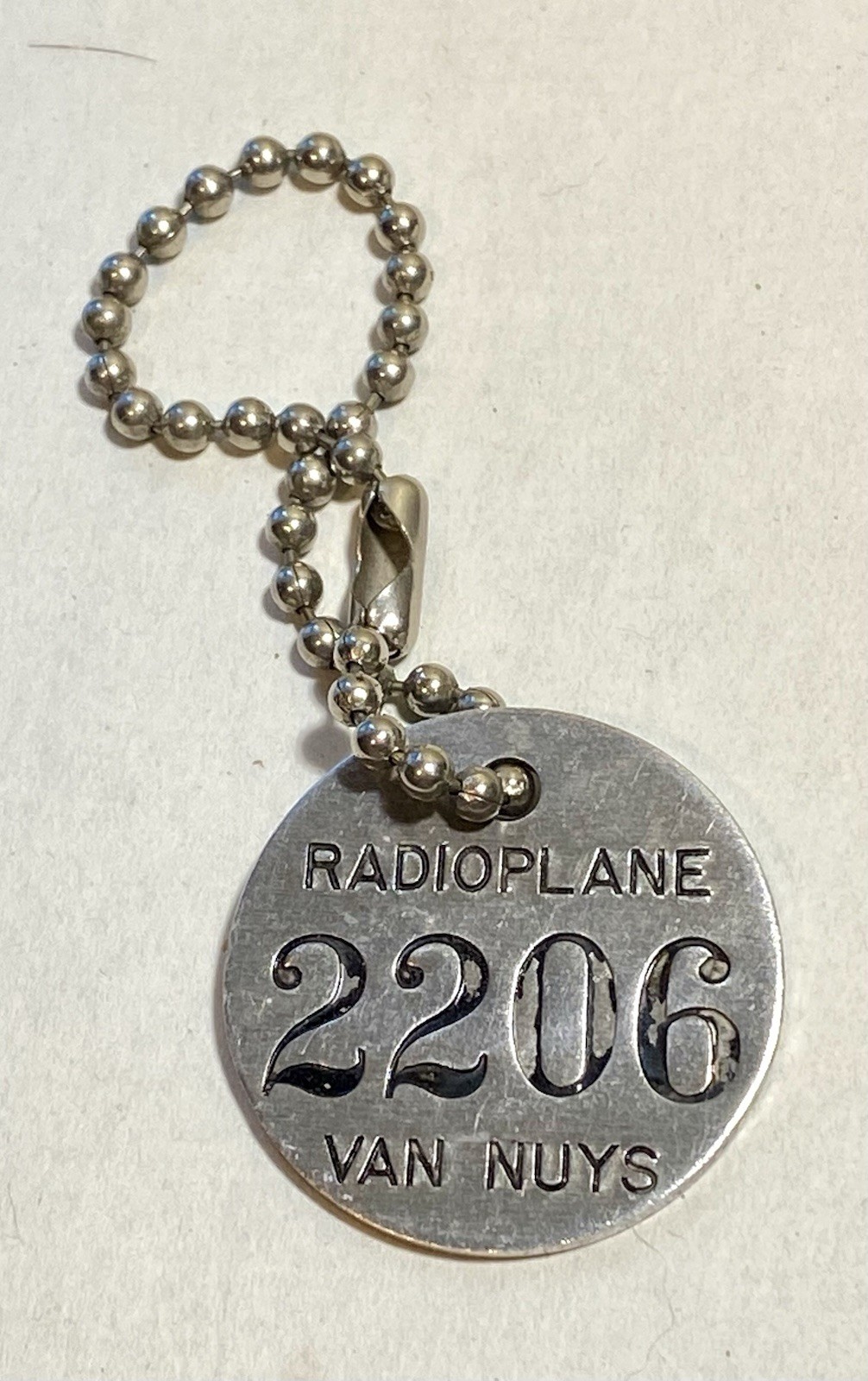 Vintage Mid Century Aviation Radioplane Van Nuys California ID Tag Keychain