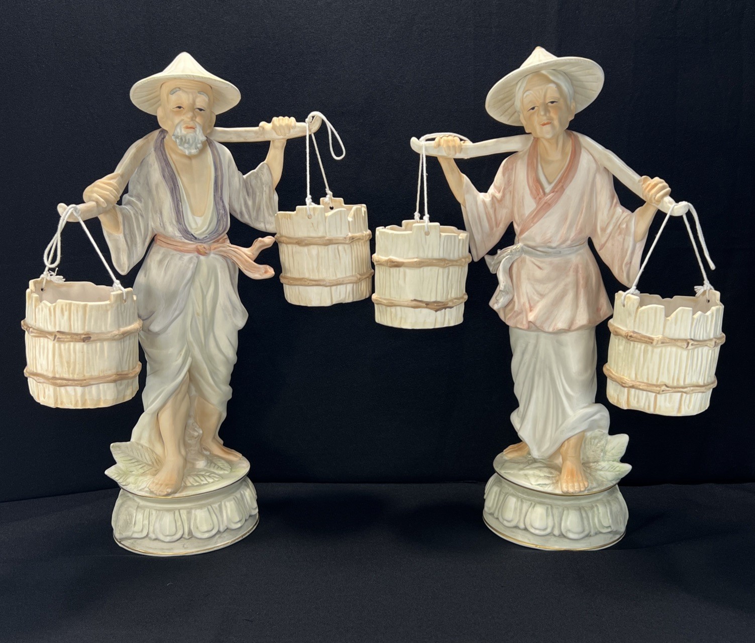 Vintage Large Japanese Ceramic Water Carrier Figurines – Pair – 20” Tall