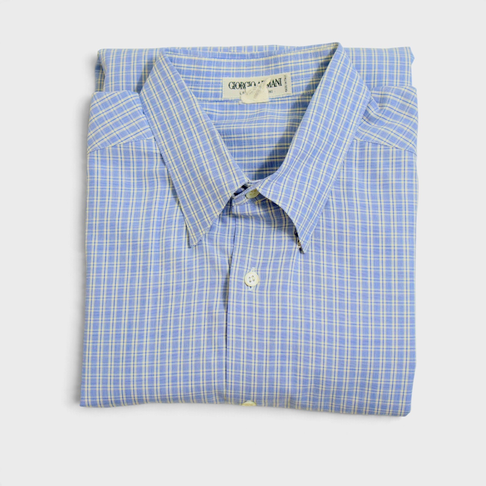 Giorgio Armani Le Collezioni Button Shirt 15.5 39 Blue Check Plaid Long Sleeve