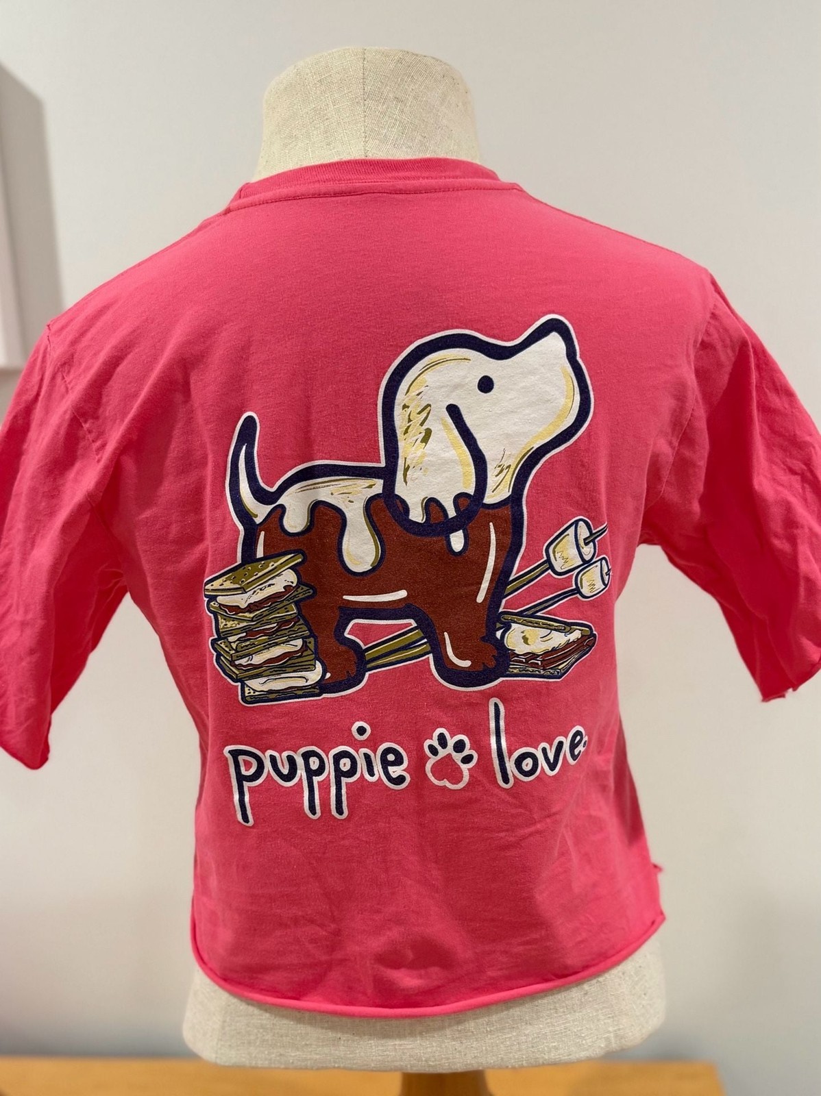 Puppie Love Save Rescue Pink S\'mores Weiner Dog Graphic T-Shirt Medium Kids 10