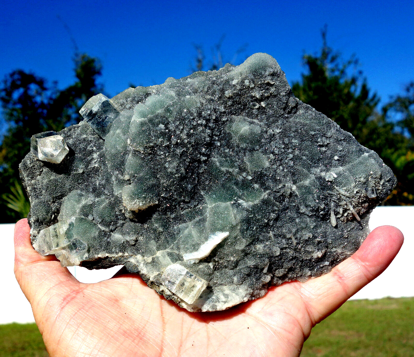 Chalcedony Stalactite Blue Green Cluster with Apophyllite Point Crystals