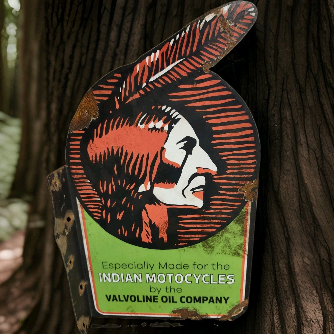 Vintage Indian Motorcycles Porcelain Sign Flanged Double Sided Harley Gas Oil 