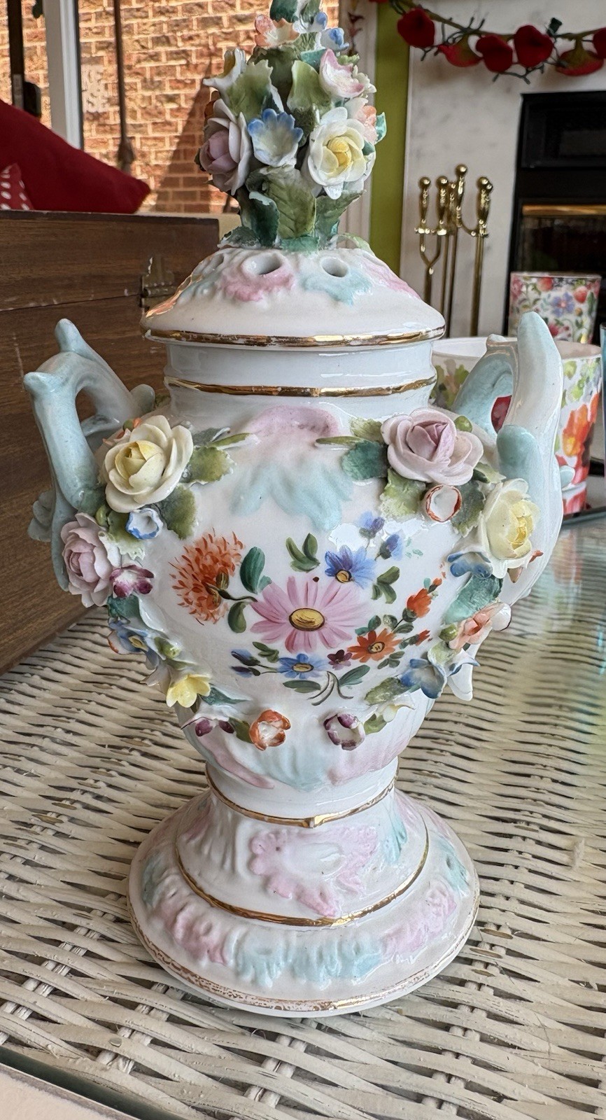 Antique 19thC Sitzendorf German Porcelain Lidded Potpourri Urn Dresden Style
