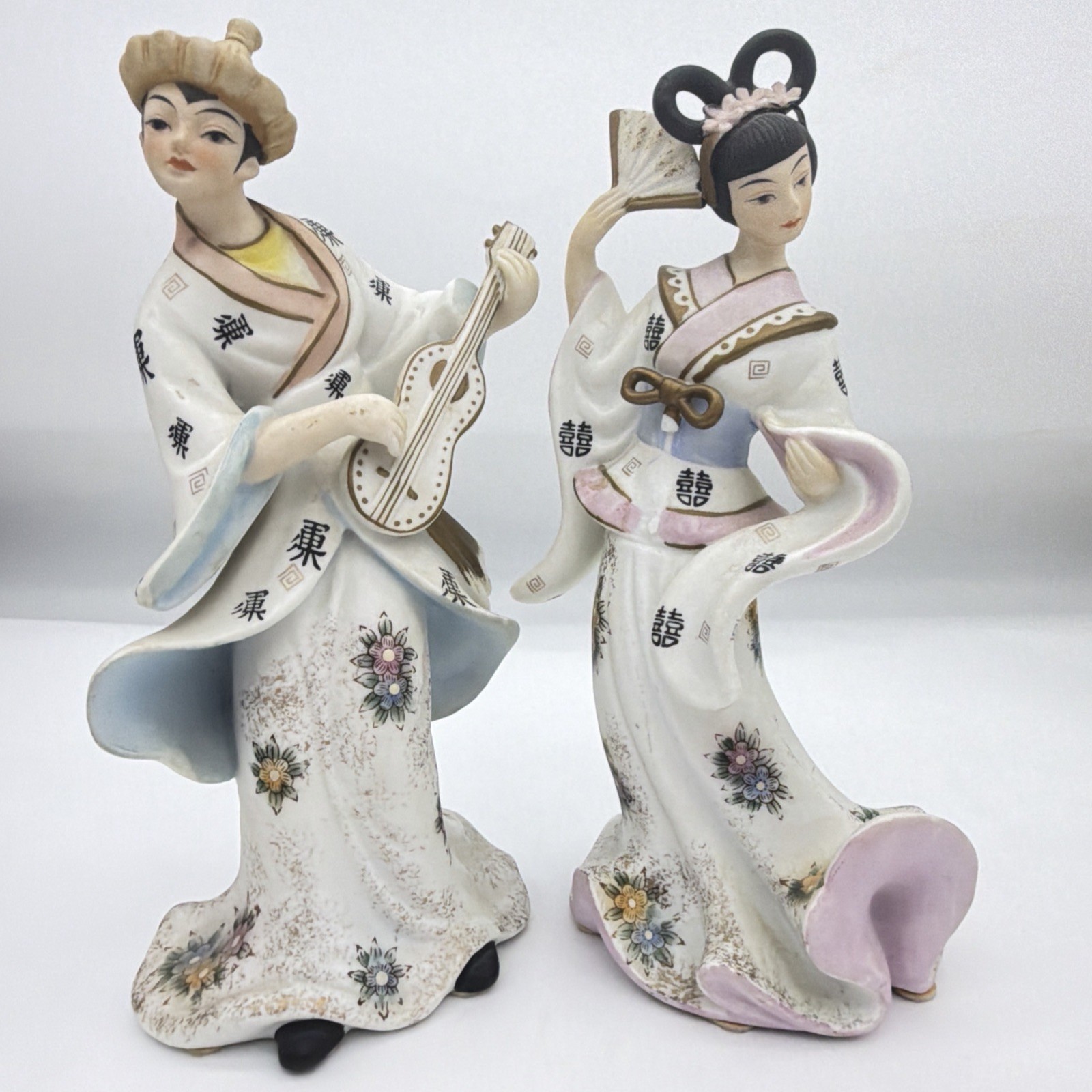 VTG Lefton Asian Couple Figurine Set Porcelain Hand Painted Read