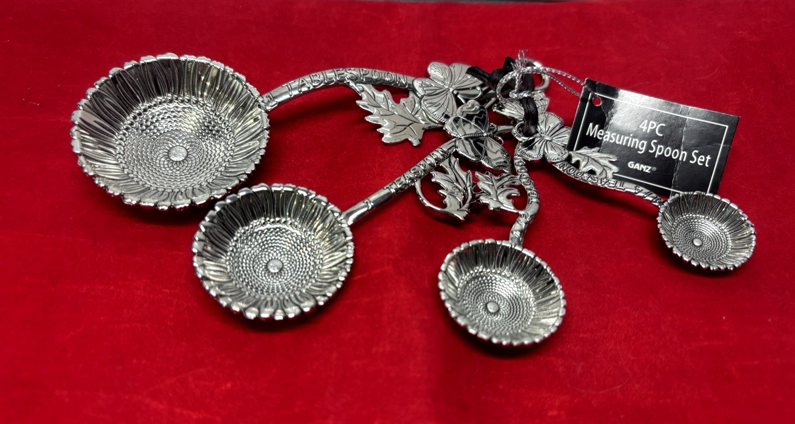 Vintage Ganz Metal Leaf Butterfly 4-Piece Measuring Spoons Set - NWT