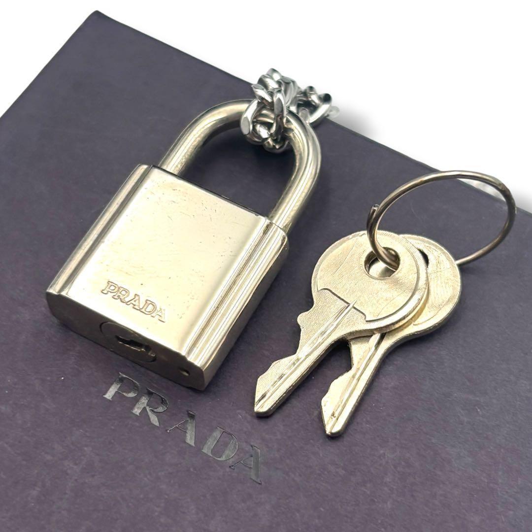PRADA Men Jewelry Necklace Padlock Kihei With 2 External Chain Keys VHTF Designe