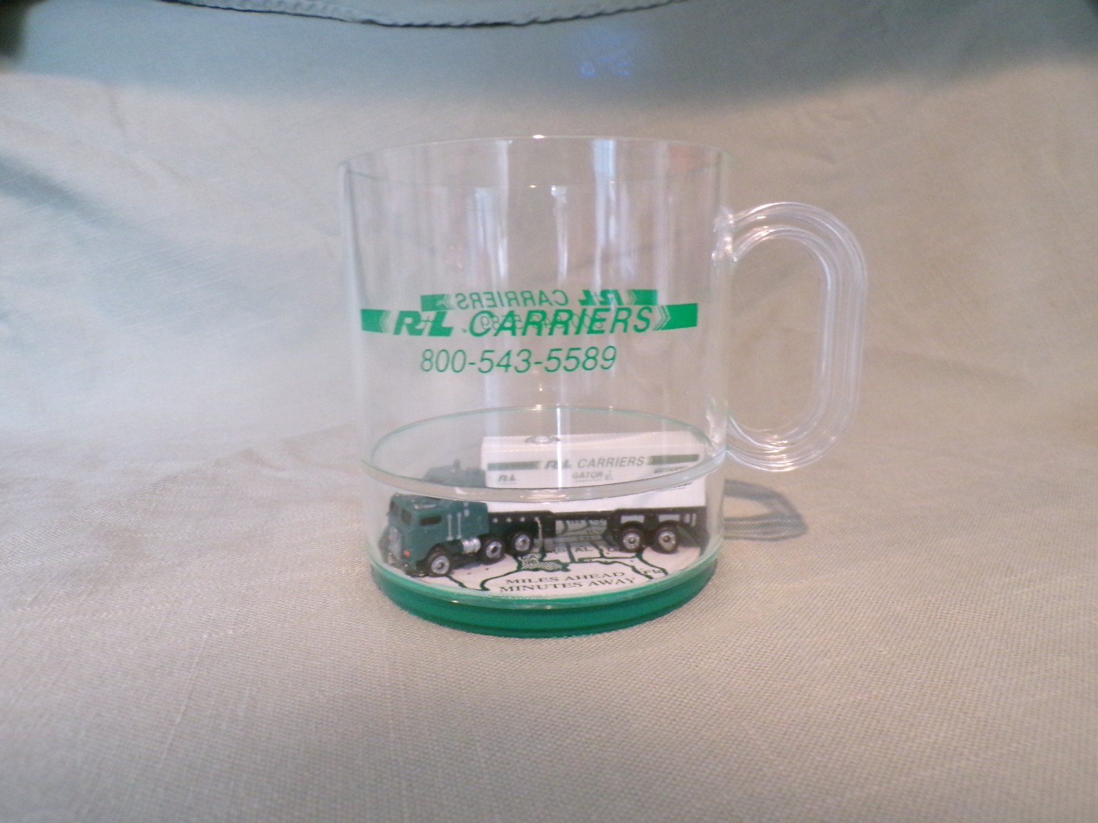 R&L Carriers Clear Green White Plastic Coffee Cup Semi Truck Trailer Map Inside