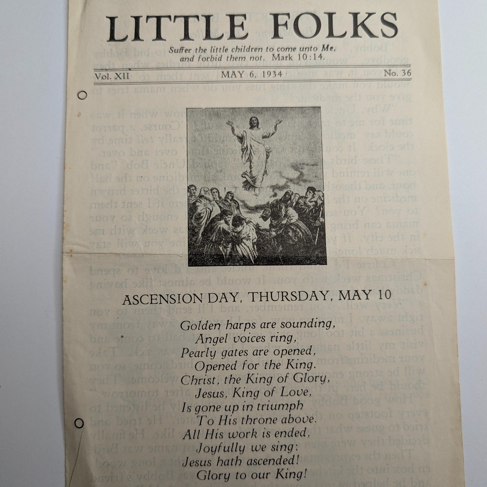 1934 Little Folks Sunday School Paper Pamphlet May 6 Ascension Day Religious 1K