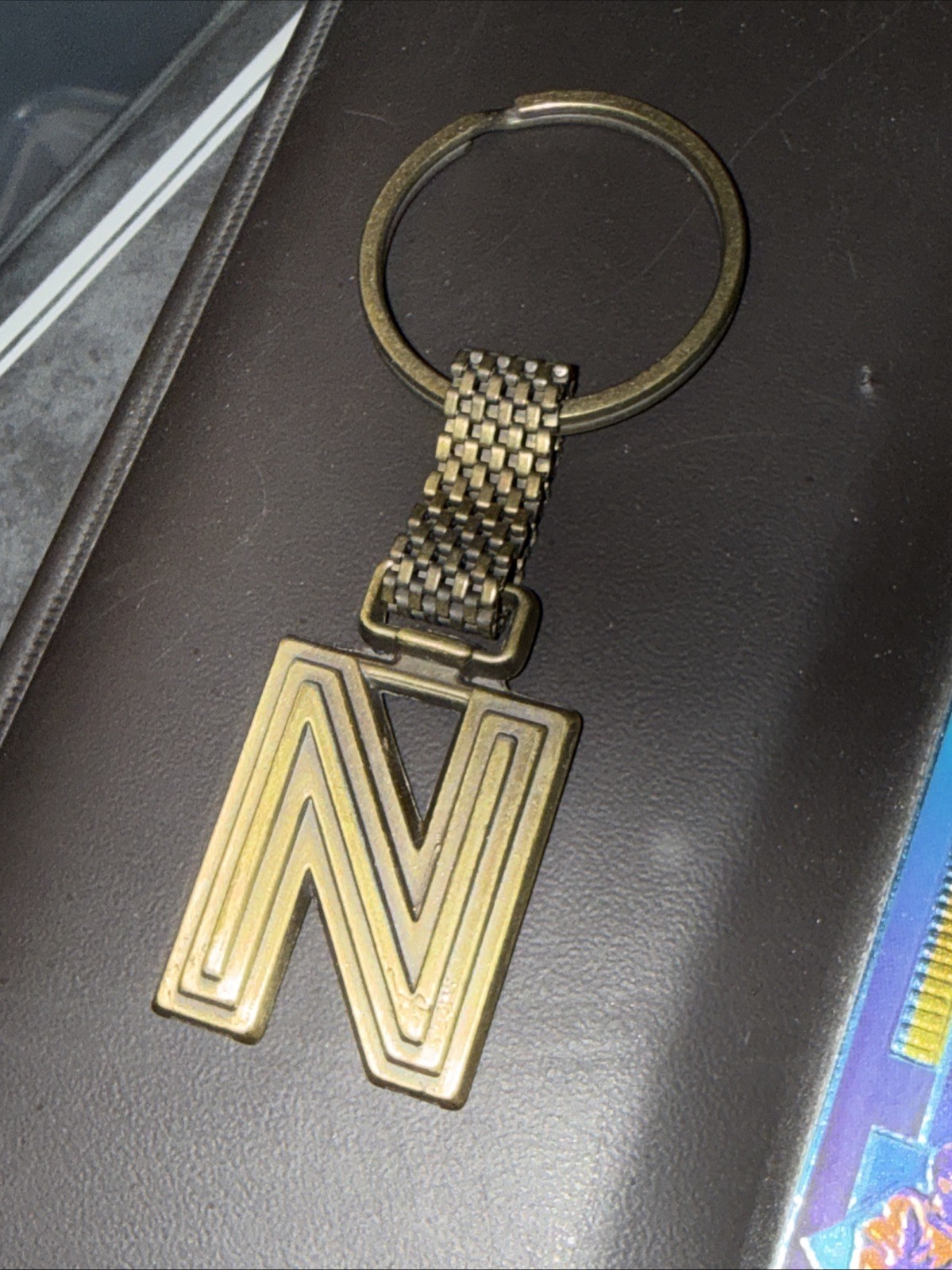 Vintage 1980s Name Tag Plate Solid Metal Keychain Key Chains USA N n Letter