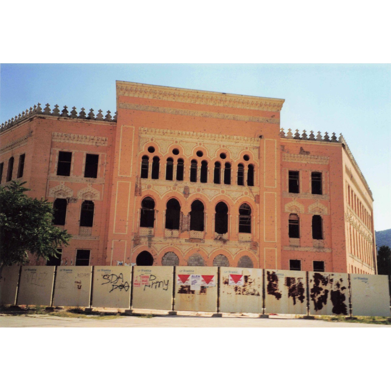 Vintage 1990s Bosnia War-Damaged Moorish Building Sarajevo Area Photo