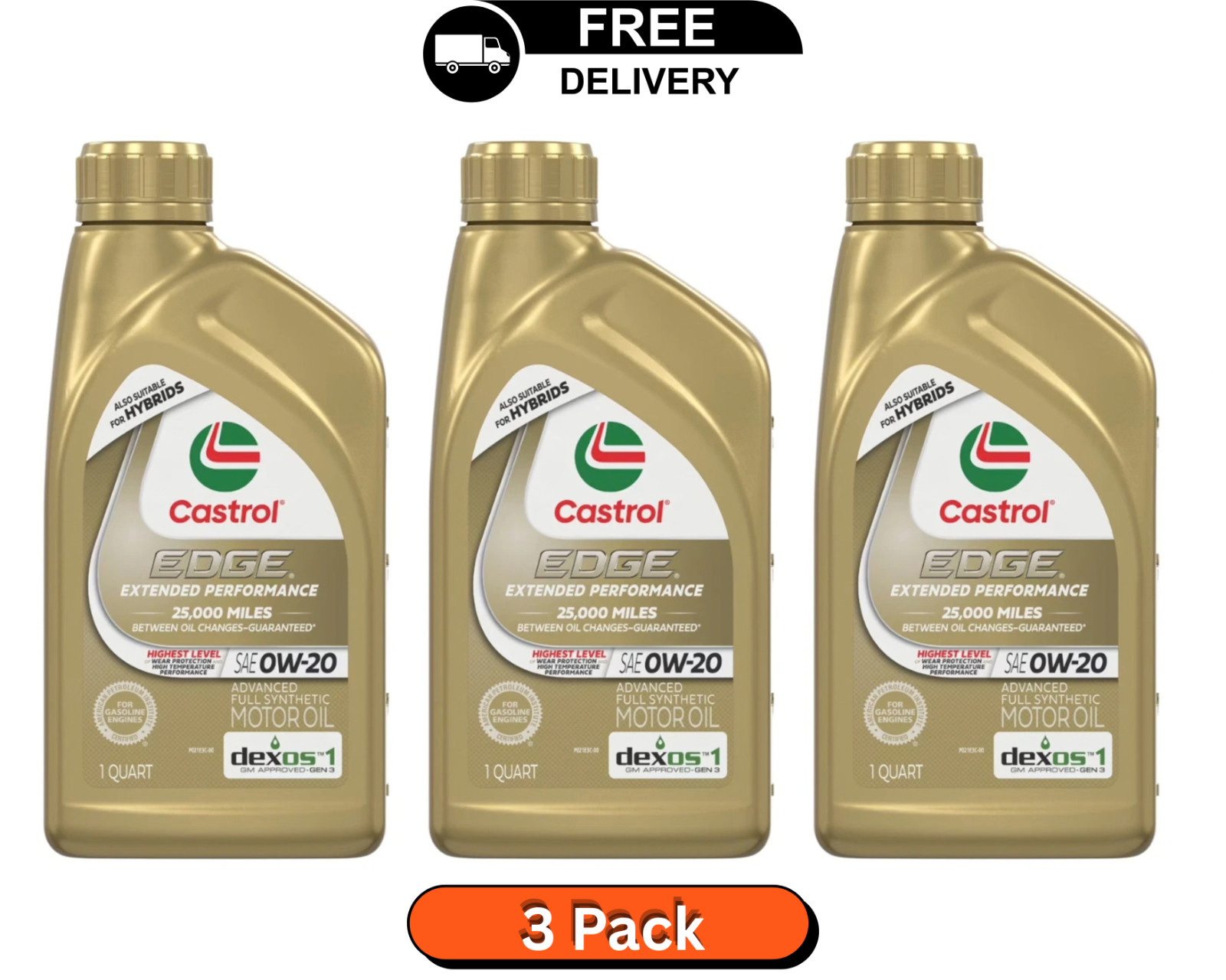 Castrol EDGE 0W-20 Advanced Full Synthetic Motor Oil (3 packs) Extended Perf