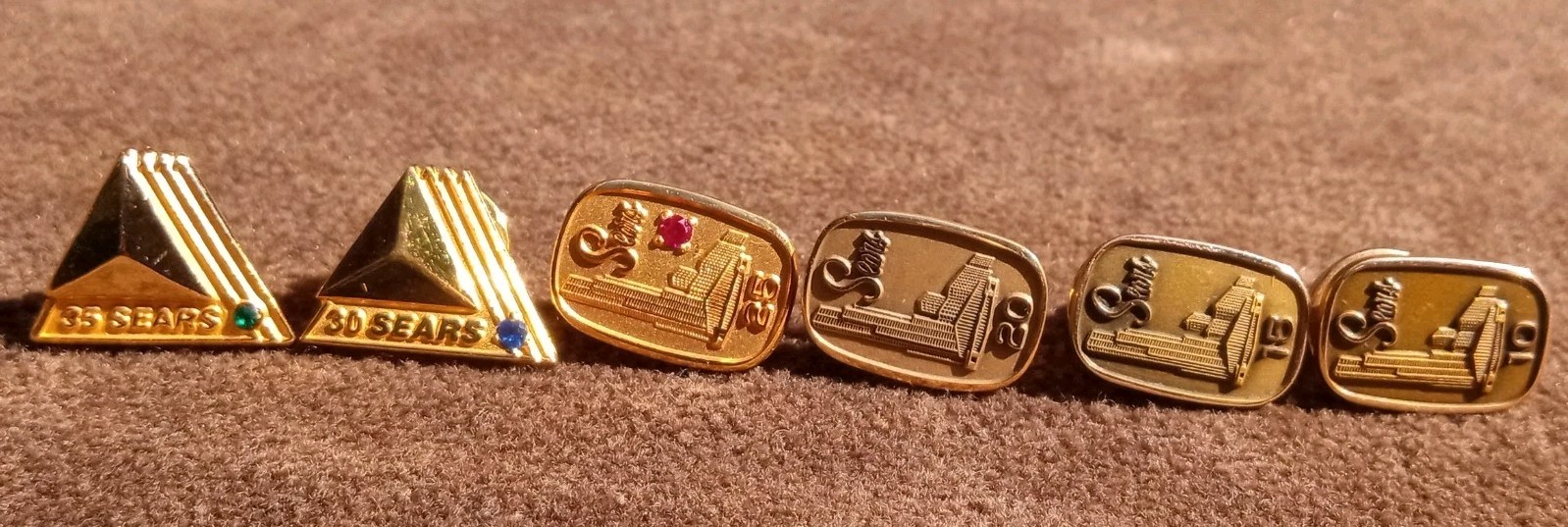 Vintage Sears Roebuck Employee Service Pin Lot, 10-35 Years, 10K GF