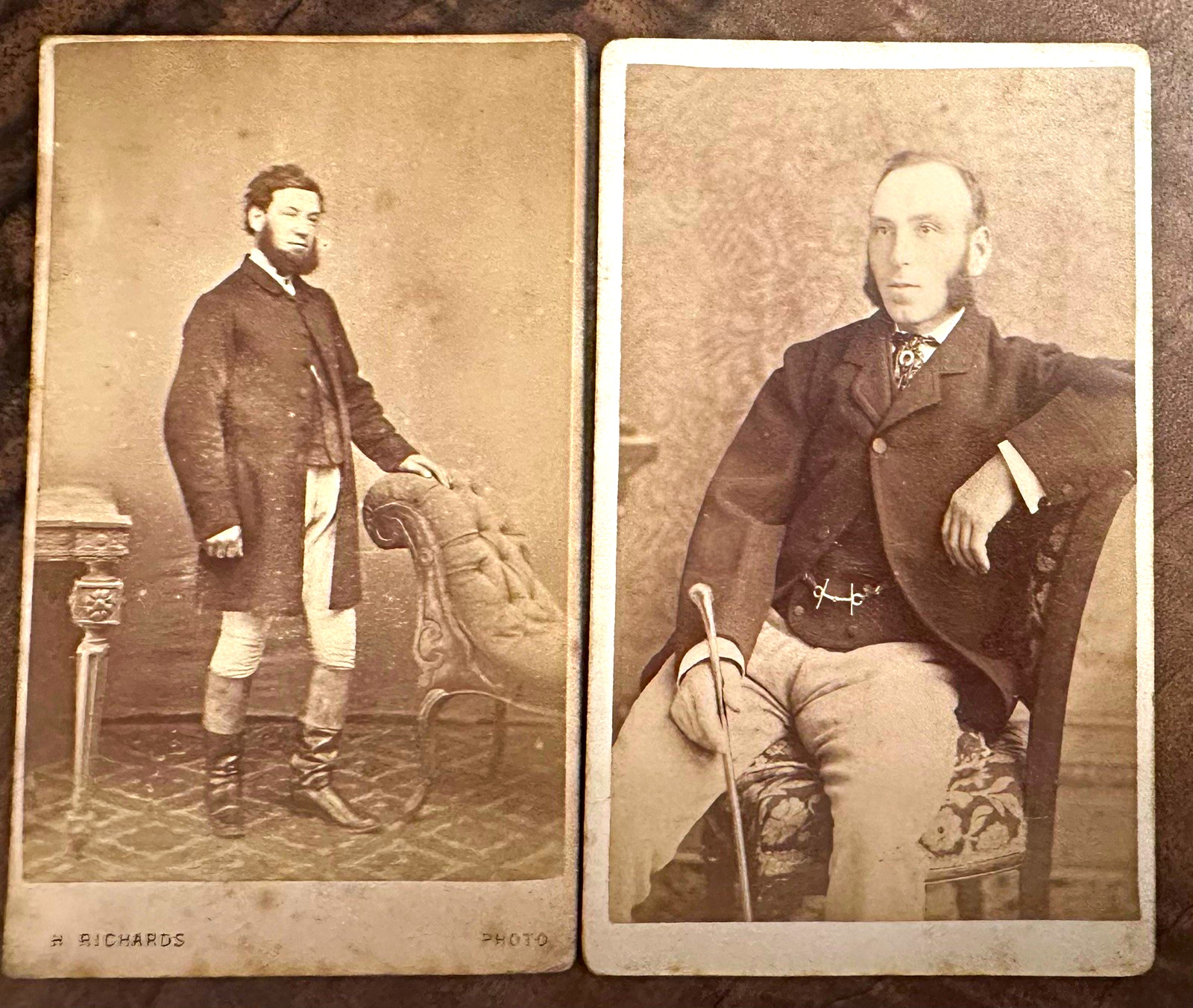 2 Antique Victorian CDV Photos Gentlemen Knee Breeches Kingston New Barnet