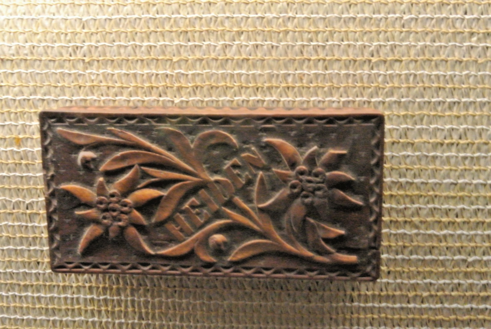 Antique Swiss Wood Carved Stamp Box, Desktop,3 Slots, Hinged, Heiden