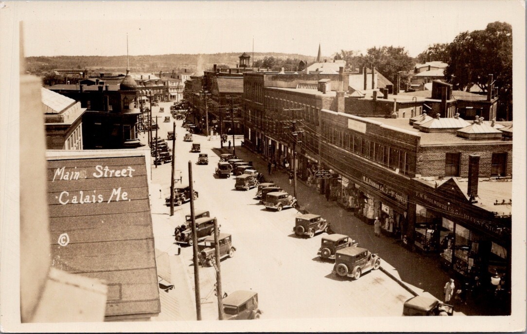 Main Street, CALAIS, Maine Real Photo Postcard