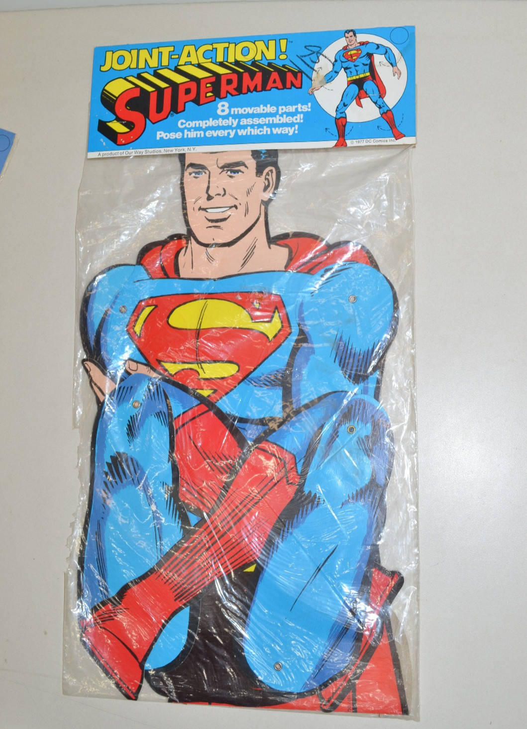 Vintage 1977 SUPERMAN Joint Action Wall Hanger DC Comics Unused In Package