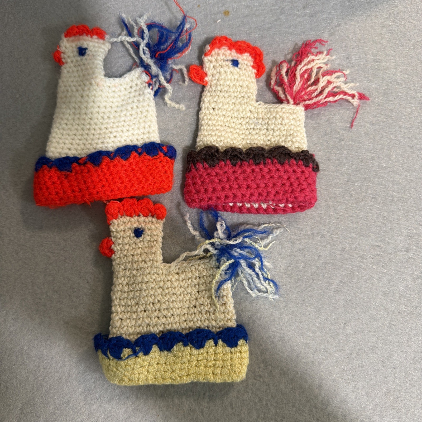 3 Vintage Hand made Crocheted Egg Cozies