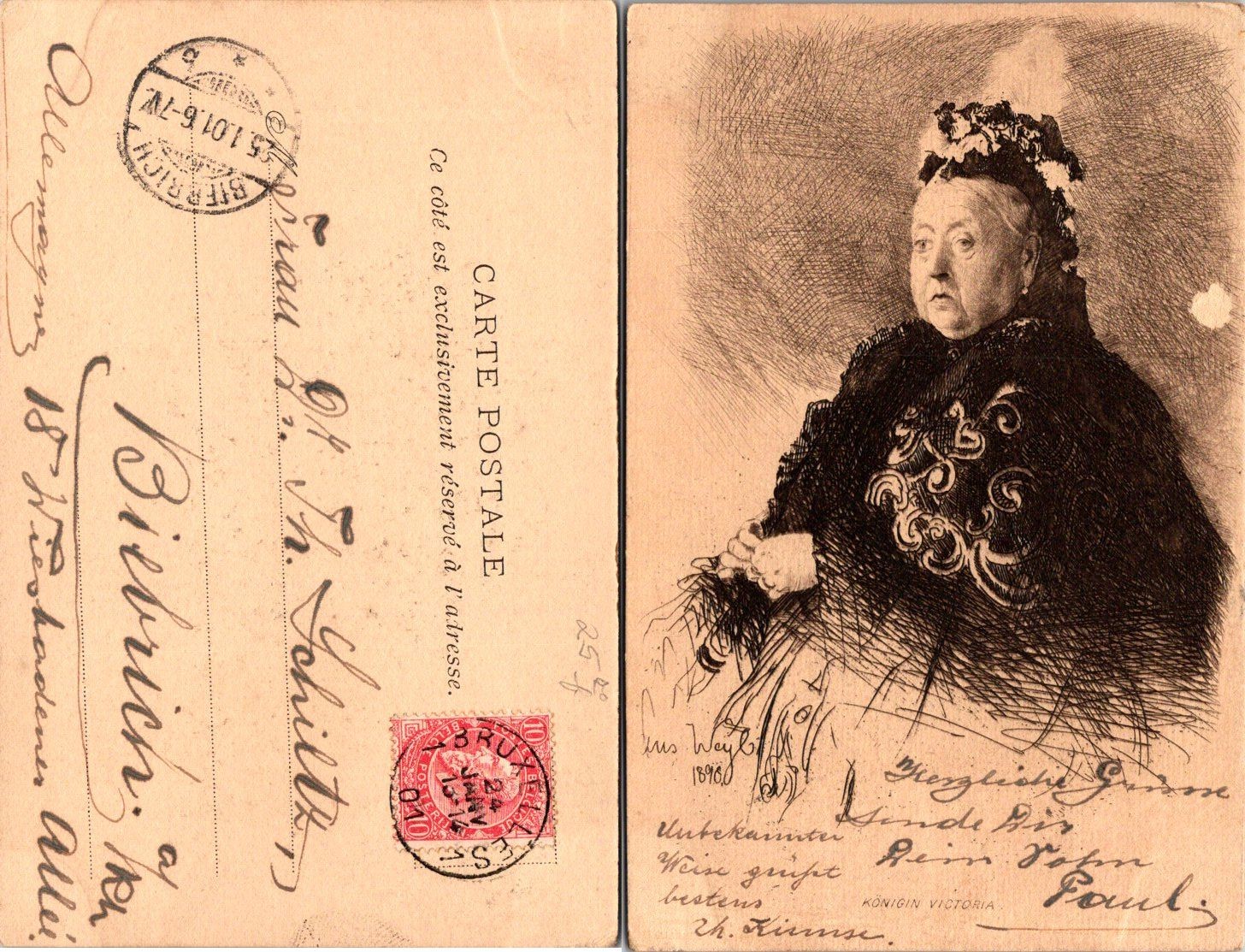 Vintage 1906 Antique Postcard Carte Postale Portrait Royalty Postmark Stamp