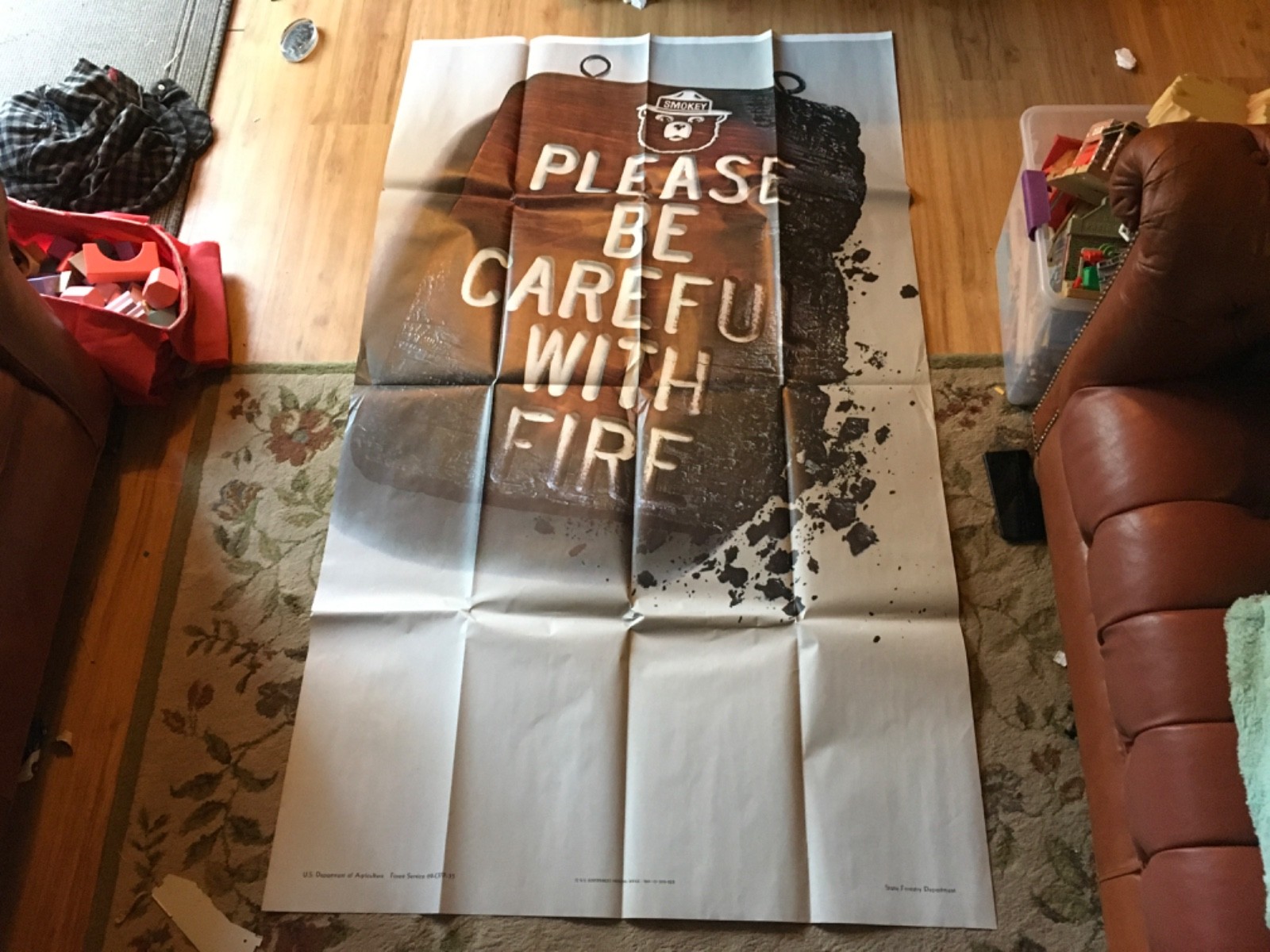 Vintage 1969 Large Be Careful With Fire Poster Firefighting Smokey Bear History