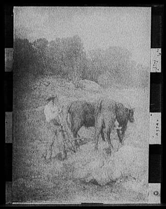 Julian Alden Weir Farmer Plowing with Cattle 1900s Painting Reproduction
