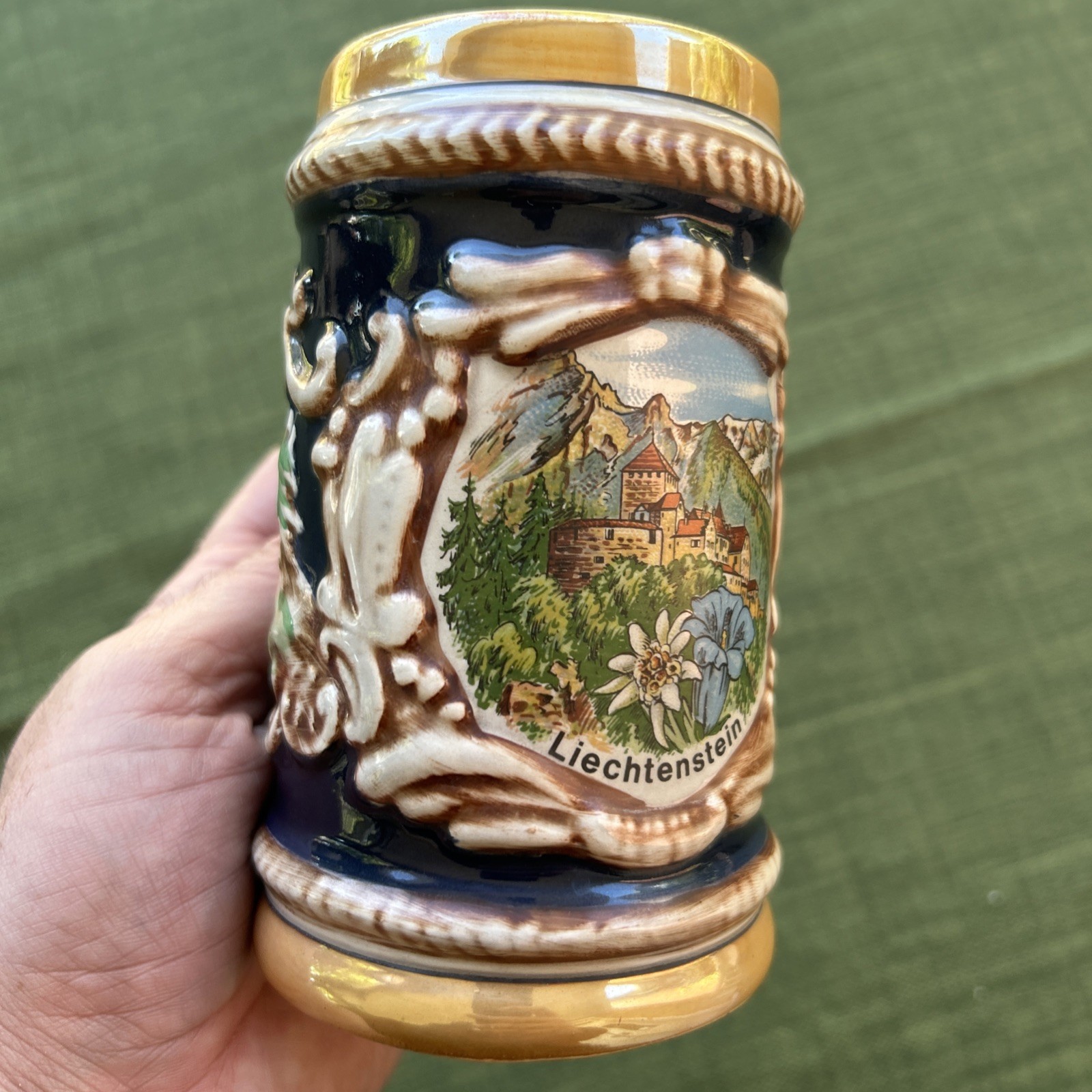 Liechtenstein Beer Stein Hand Painted Vintage West Germany Collectible Rare
