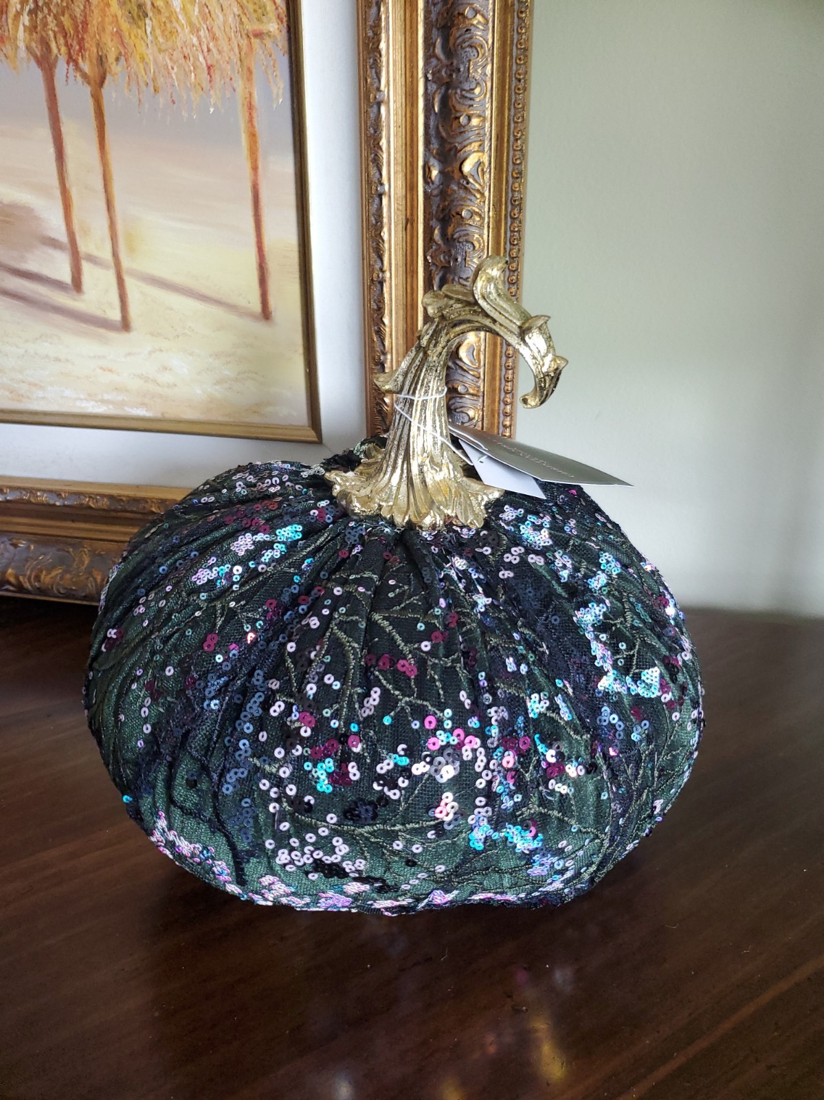 Christian Siriano Halloween Gothic Fall Velvet Pumpkin Sequin Mantel Decor 10x10