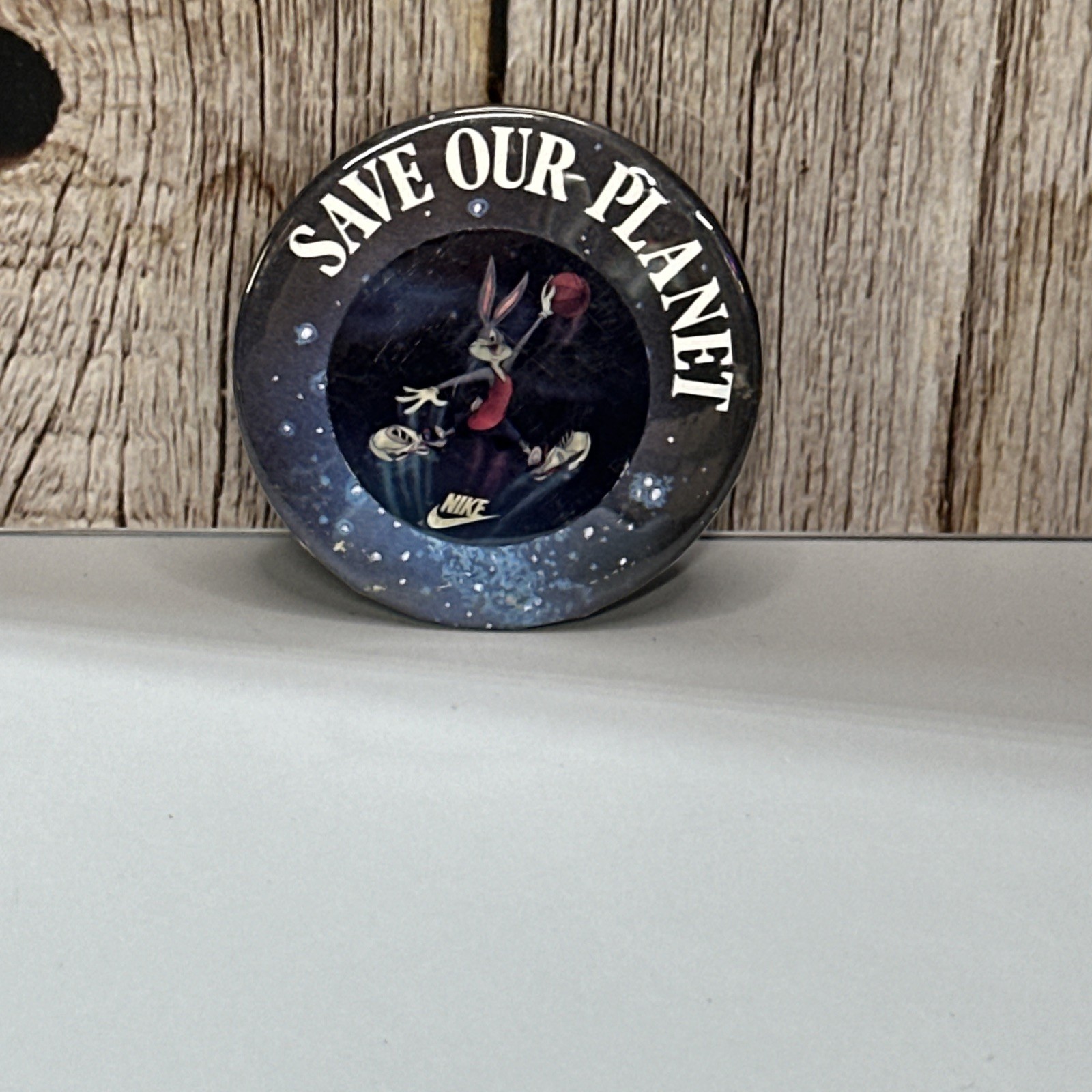 Vintage Nike Bugs Bunny Save Our Planet Badge-A-Minit Pinback Button Looney Tune