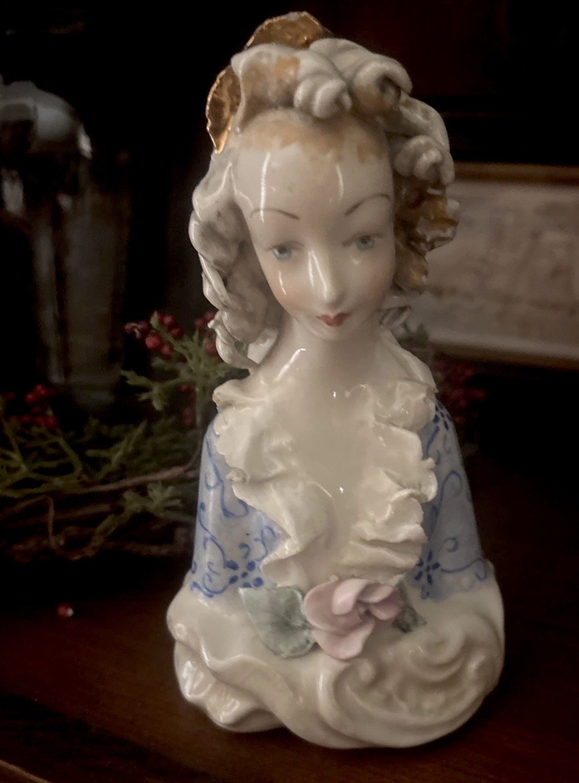 Antique Beautiful 1940s Cordey Regal  Lady Bust Gold Accent Fine Porcelain